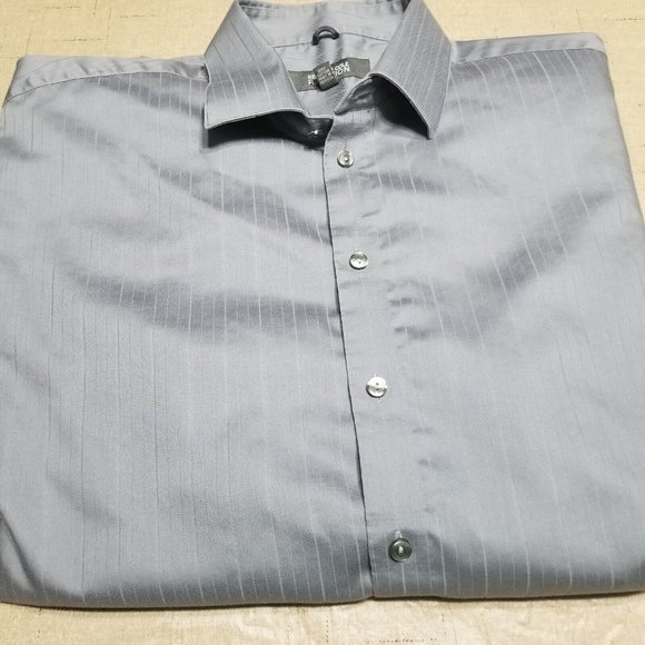 Kenneth Cole Reaction Men’s Size 16 34/35 Gray Long Sleeve Button Up Dress Shirt - Picture 5 of 12